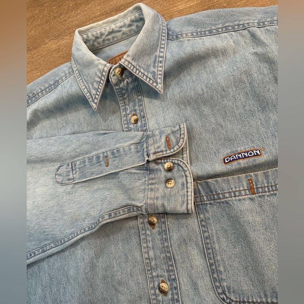 Gear For Sports Long Sleeve Blue Denim Shirt Size Medium Vintage Y2K Dannon